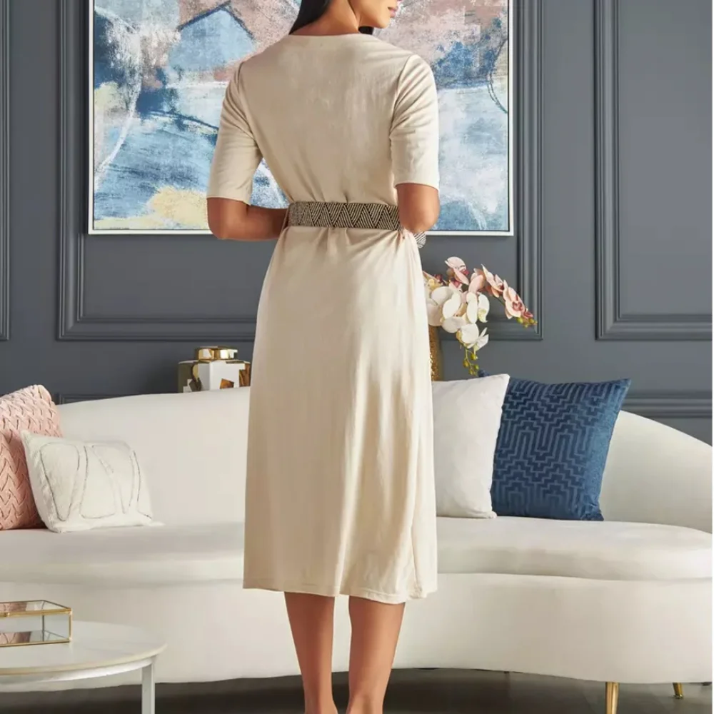 Chic‎ Cream Midi Dress with Belt